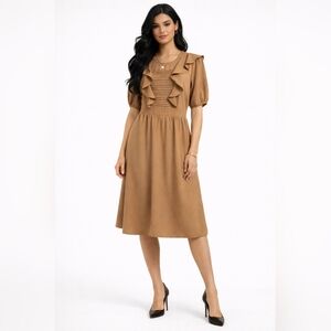Roolee Tan Ruffle Midi Dress, Size L